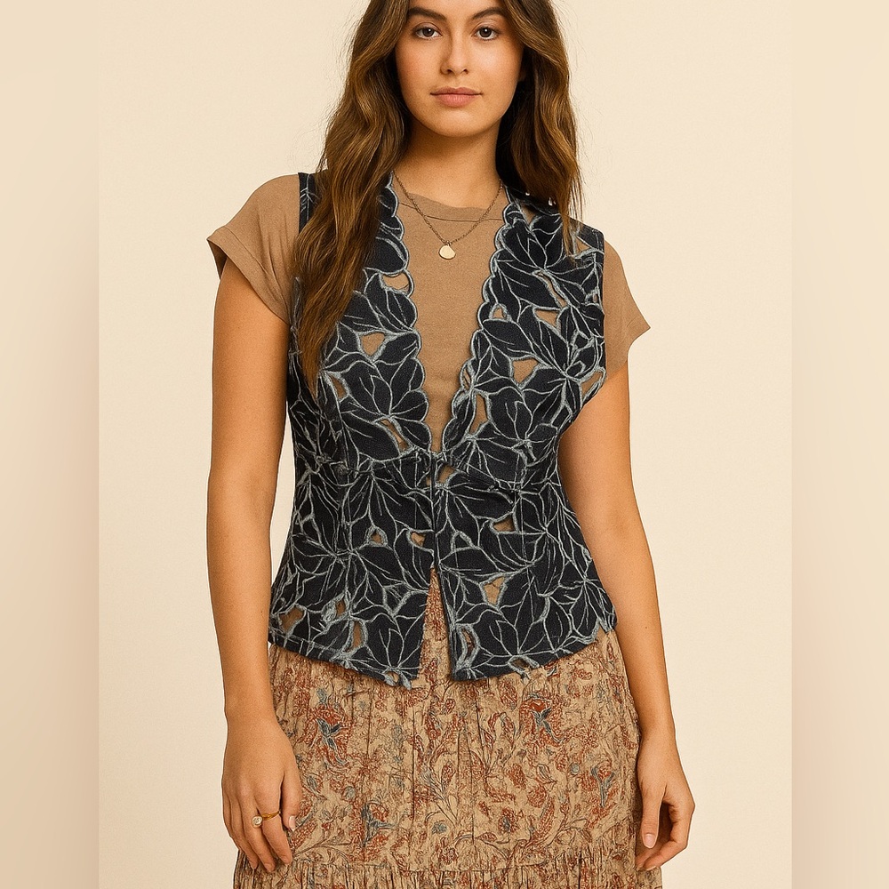 Good American Die-Cut Denim Vest